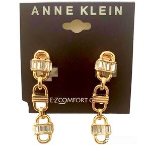 NWT 🌟 Anne Klein Gold-Tone & Crystal Baguette Chandelier Comfort Clip Earrings!